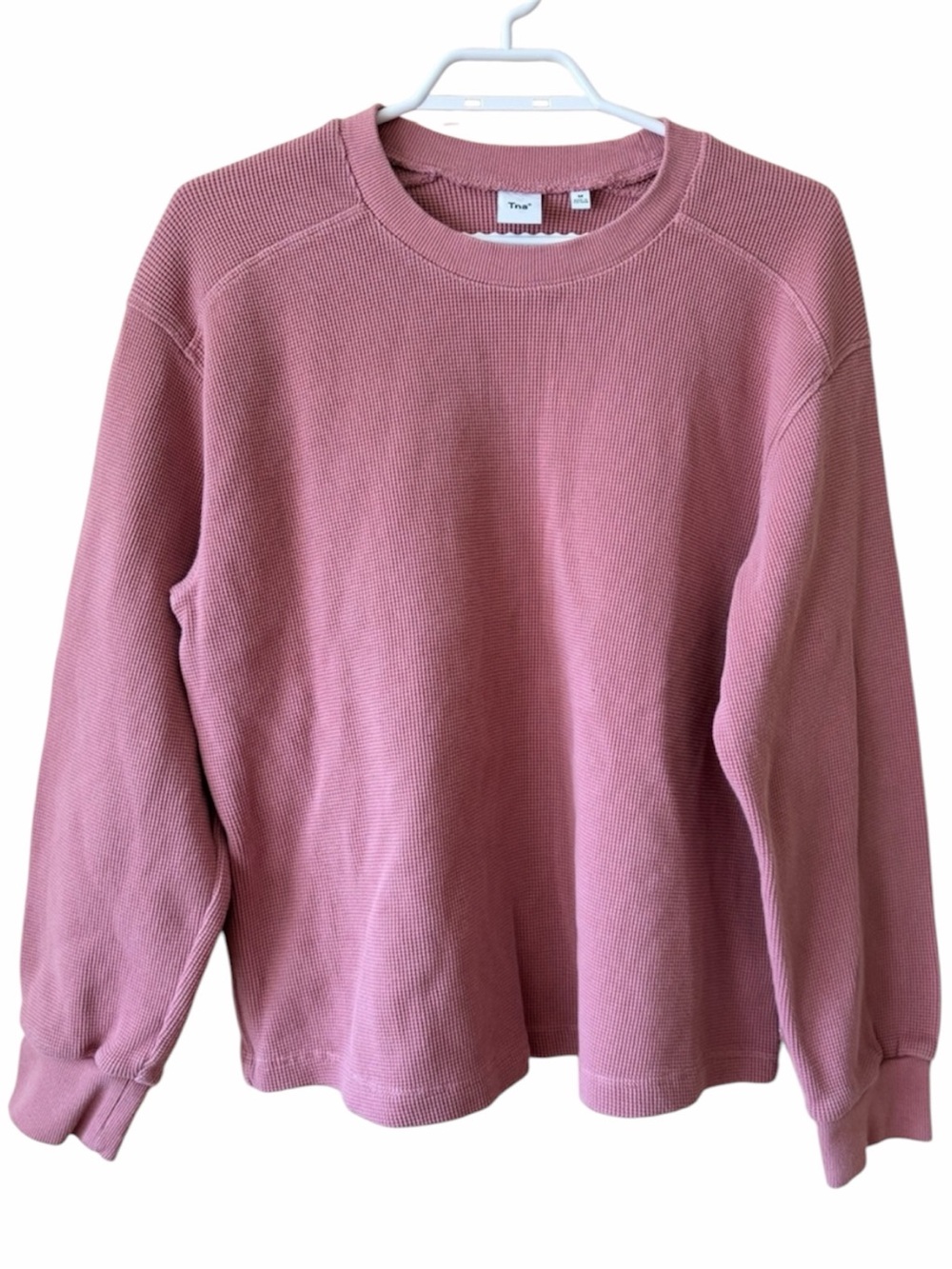 TNA Aritzia Cotton Waffle Knit Sweater Pink Mauve Crewneck Pullover Cozy Casual